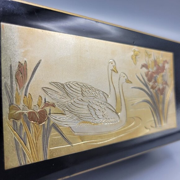 Vtg Lacquered Westland Music Jewelry Box Swan Floral Red Velvet Chopin Nocturne - Picture 16 of 16